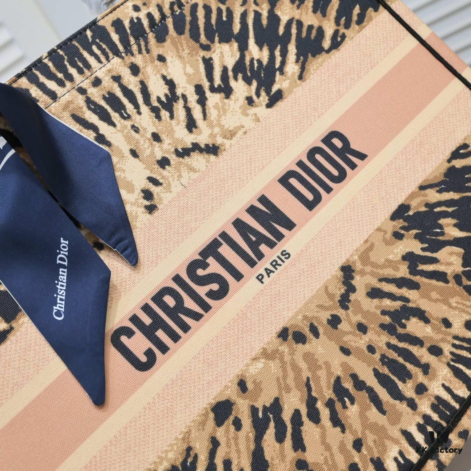 Large Dior Shopping Tote with Silk Scarf, Embroidered Edging, Limited Edition, Celebrity Style, High-End Quality, Imported Fabric