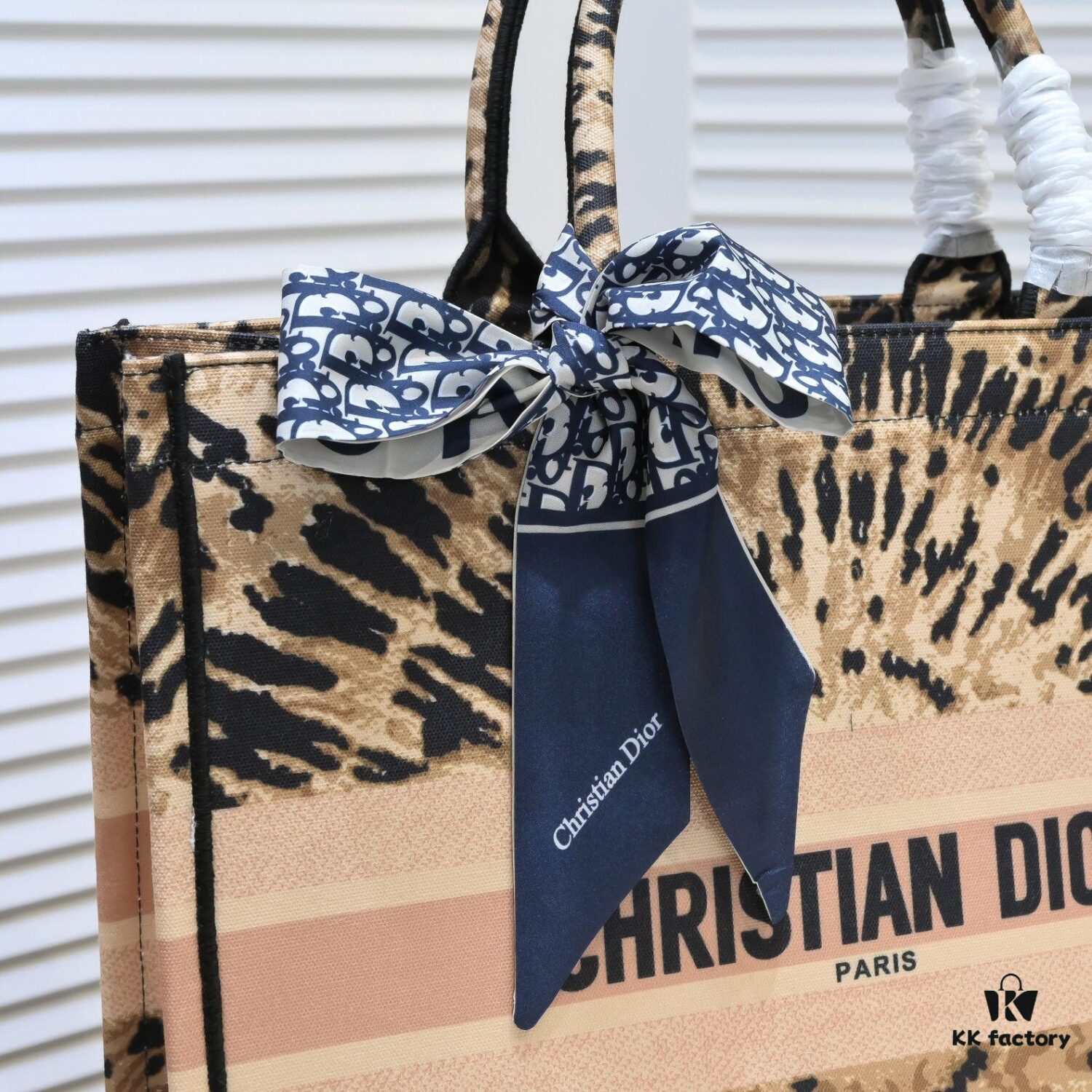 Large Dior Shopping Tote with Silk Scarf, Embroidered Edging, Limited Edition, Celebrity Style, High-End Quality, Imported Fabric