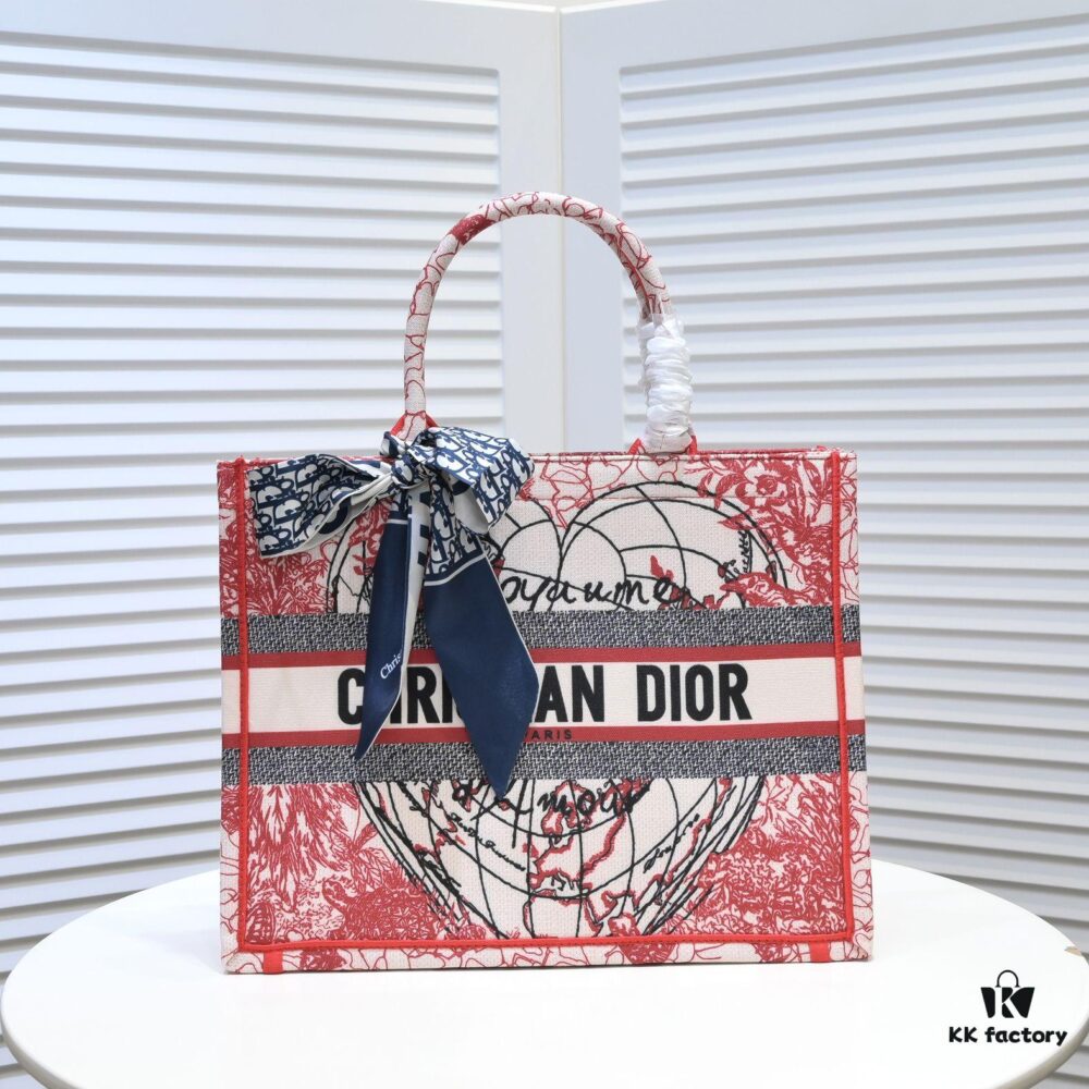 Dior Small Shopping Bag with Silk Scarf, Hemmed, New Arrival from Dior Counter, Limited Edition, Celebrity Style