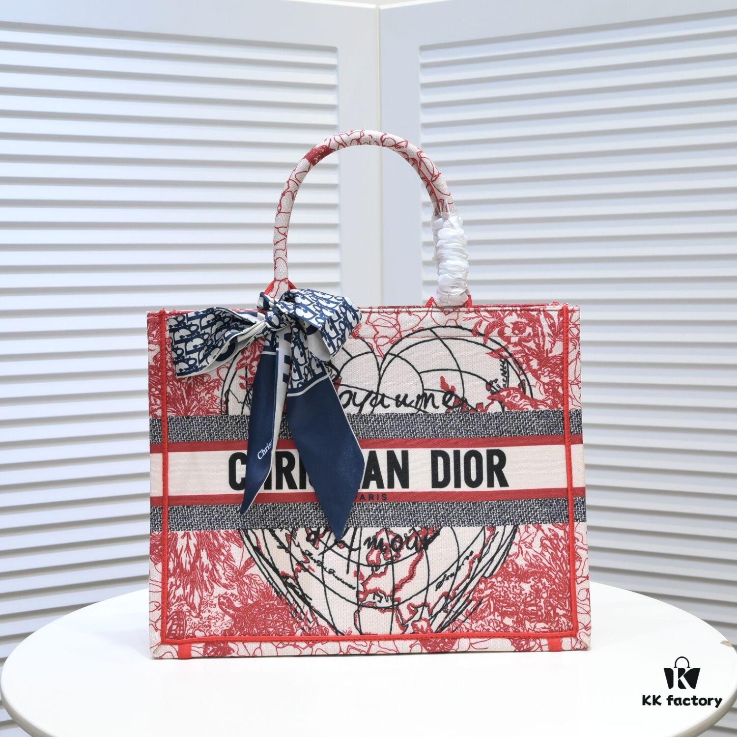 Dior Small Shopping Bag with Silk Scarf, Hemmed, New Arrival from Dior Counter, Limited Edition, Celebrity Style