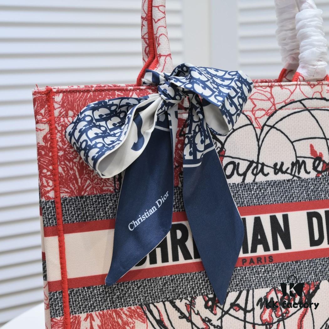 Dior Small Shopping Bag with Silk Scarf, Hemmed, New Arrival from Dior Counter, Limited Edition, Celebrity Style