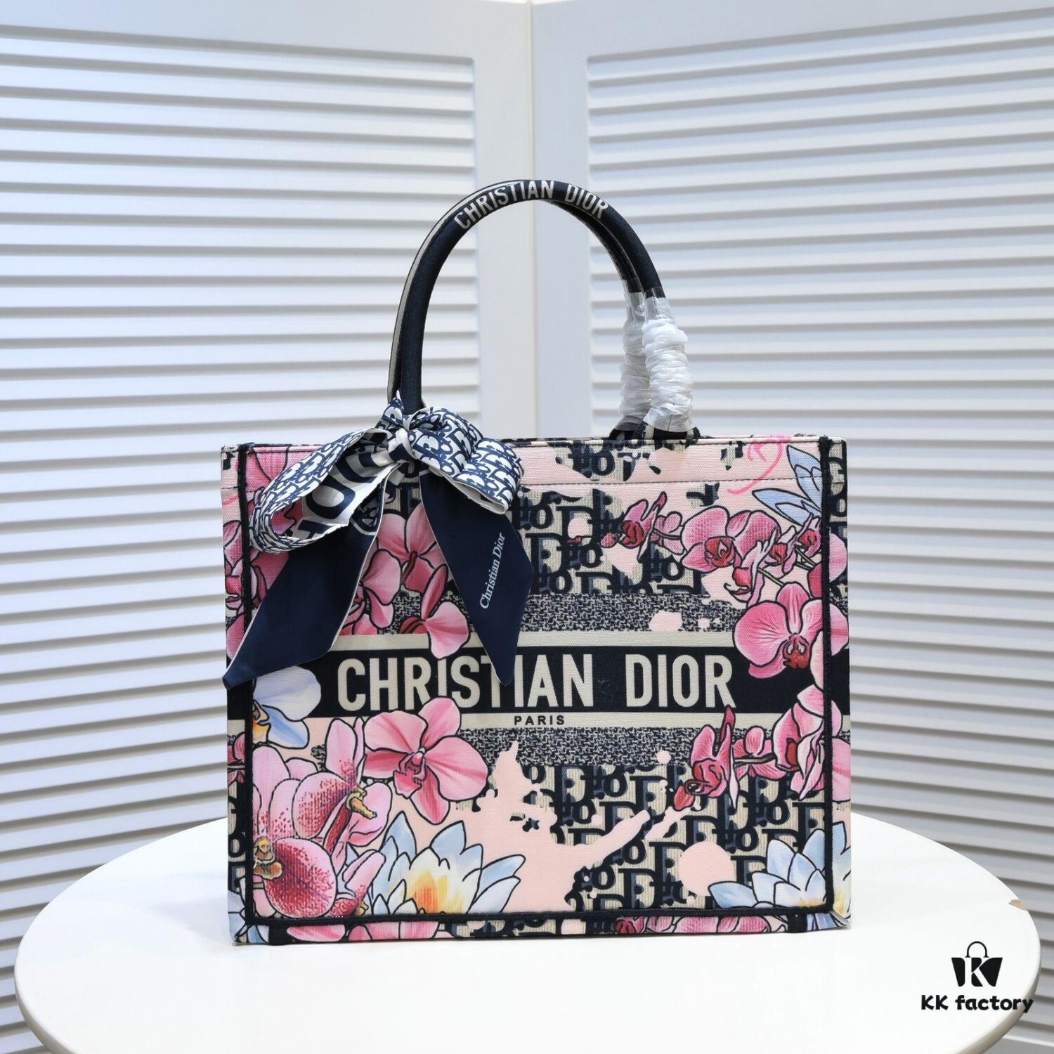 Dior Small Shopping Bag with Silk Scarf, Bound Edges, New Arrival from Dior Counter, Limited Edition, Celebrity Style