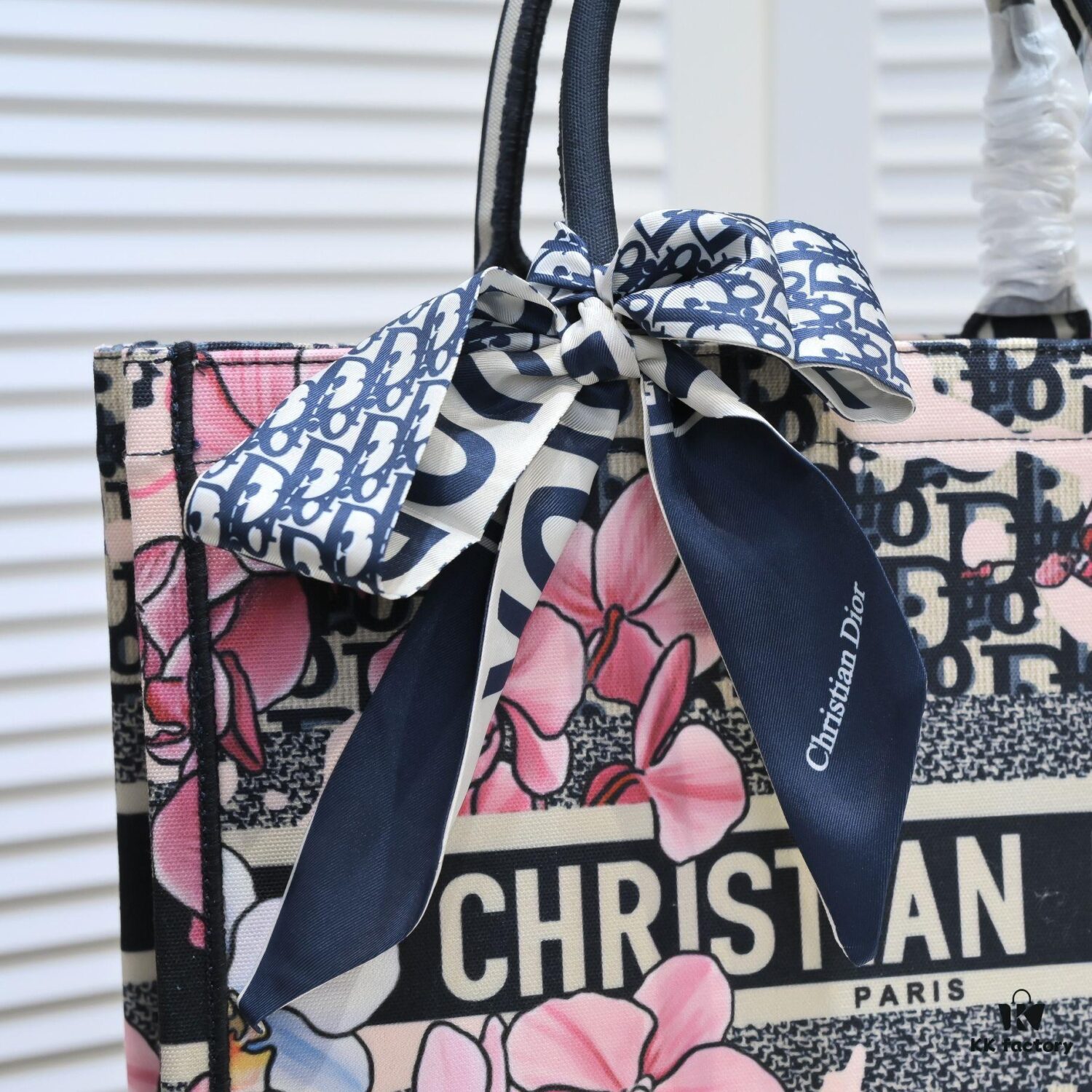 Dior Small Shopping Bag with Silk Scarf, Bound Edges, New Arrival from Dior Counter, Limited Edition, Celebrity Style