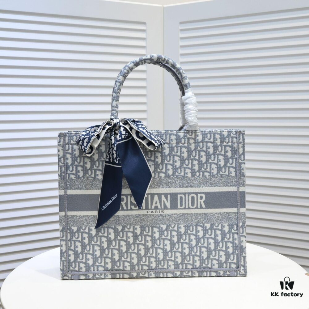 Dior Small Shopping Bag with Silk Scarf, Bound Edges, New Arrival from Dior Counter, Limited Edition, Celebrity Style