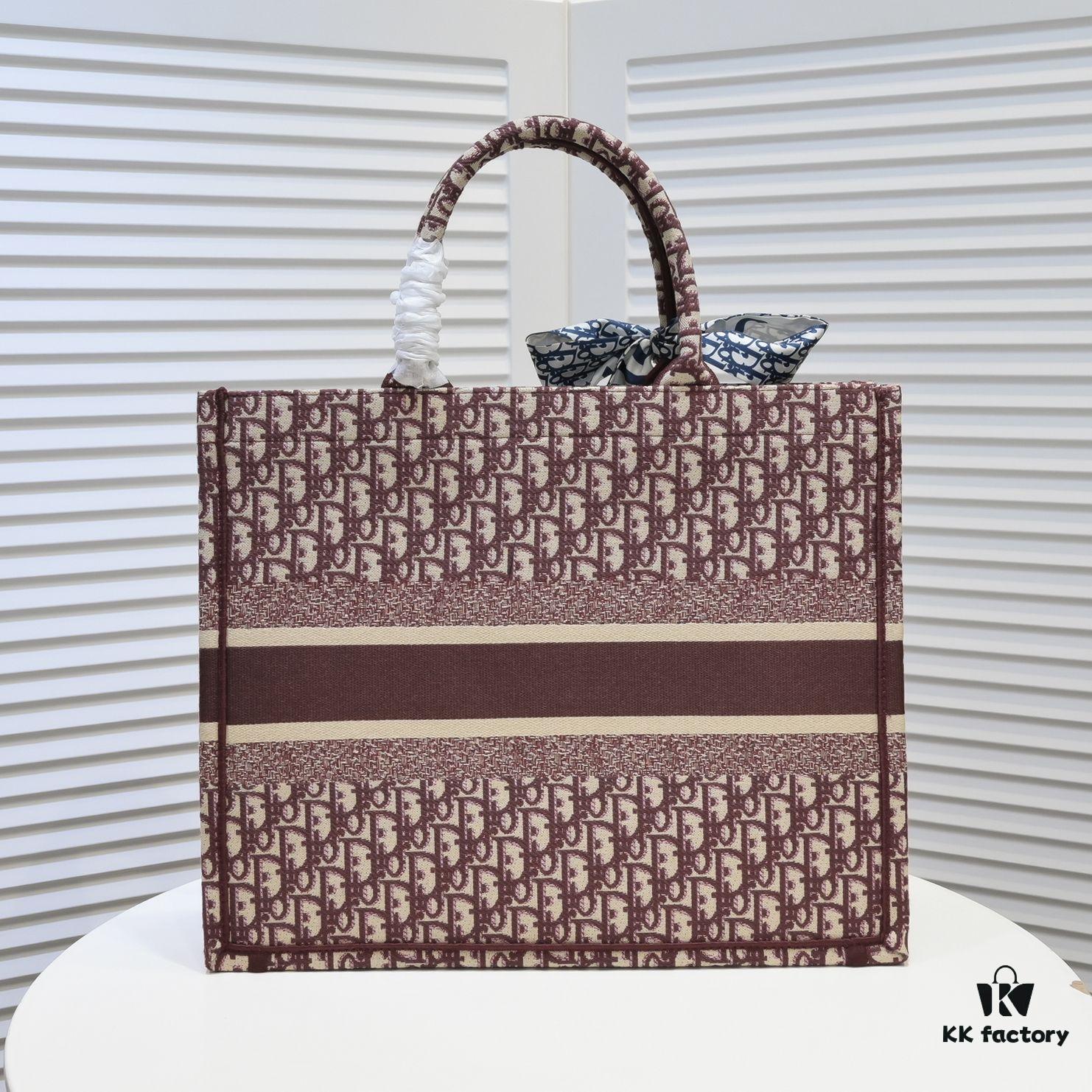 Large Size Dior Embroidered Shopping Tote Bag with Silk Scarf, Limited Edition, Celebrity Style