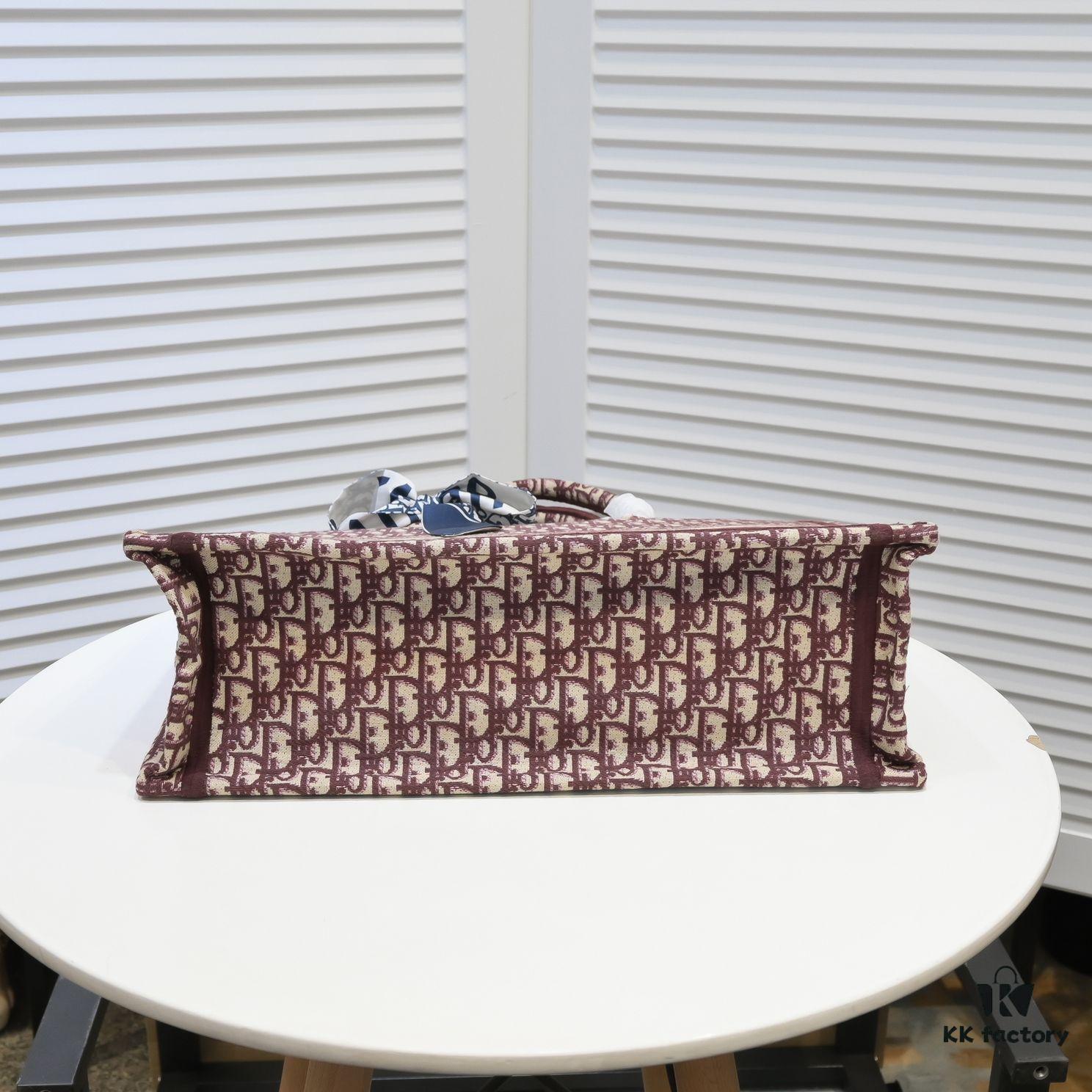 Large Size Dior Embroidered Shopping Tote Bag with Silk Scarf, Limited Edition, Celebrity Style