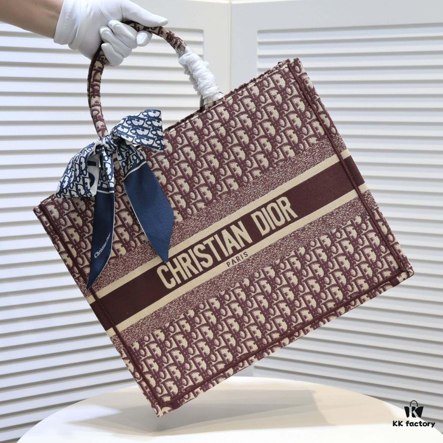 Large Size Dior Embroidered Shopping Tote Bag with Silk Scarf, Limited Edition, Celebrity Style