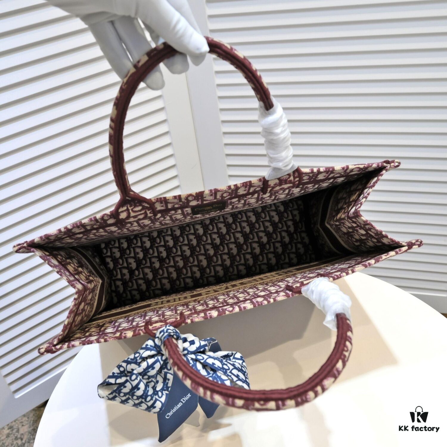 Large Size Dior Embroidered Shopping Tote Bag with Silk Scarf, Limited Edition, Celebrity Style