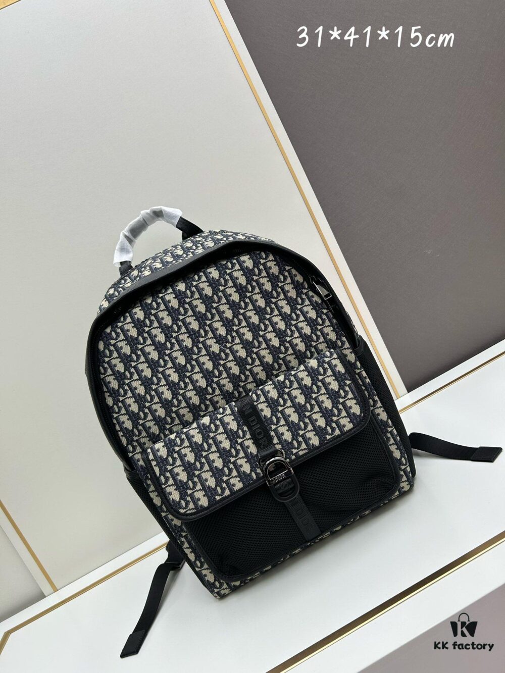 Dior 8 Backpack in Beige and Black Oblique Print