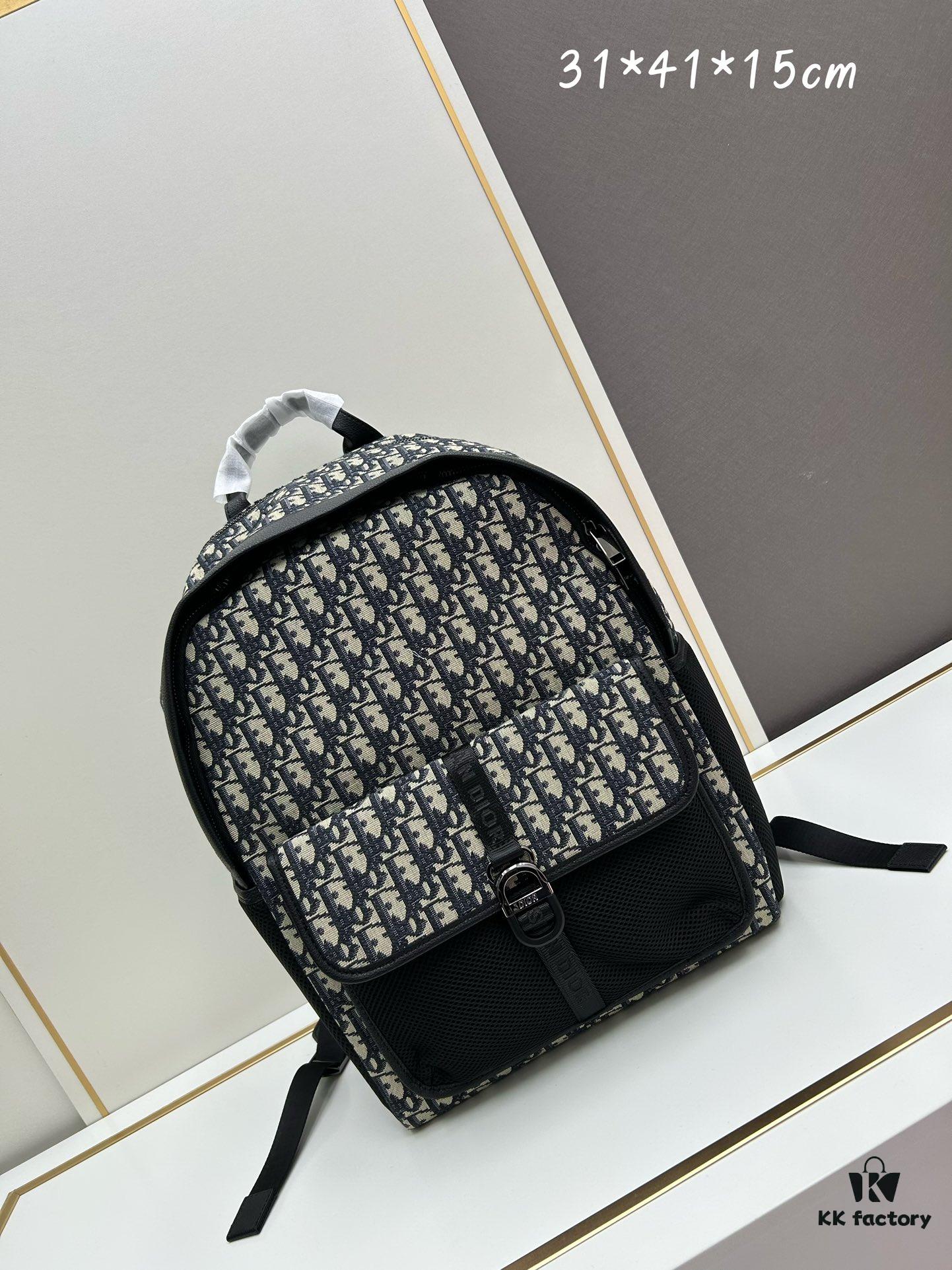 Dior 8 Backpack in Beige and Black Oblique Print
