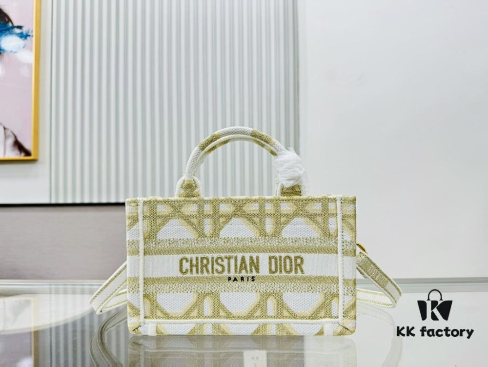 Dior Book Tote24 Early Spring New Arrival Gold Grid Super Mini with Shoulder Strap