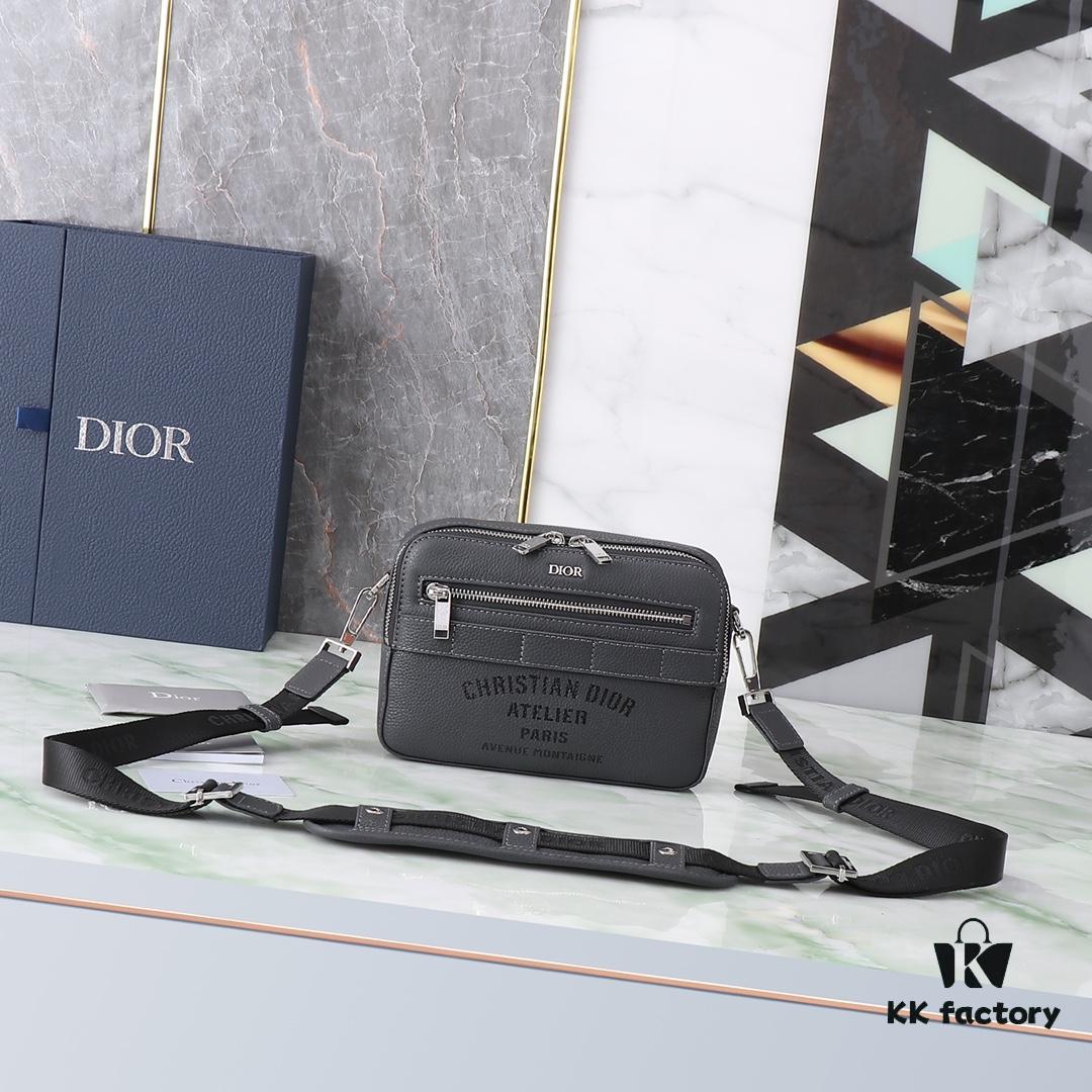 Authentic Dior Crossbody Bag 1SFPO206 (Gray Leather with Silkscreen Logo) - Italian Craftsmanship