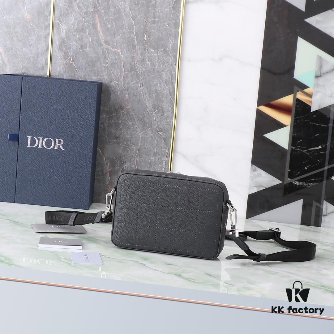 Authentic Dior Crossbody Bag 1SFPO206 (Gray Leather with Silkscreen Logo) - Italian Craftsmanship