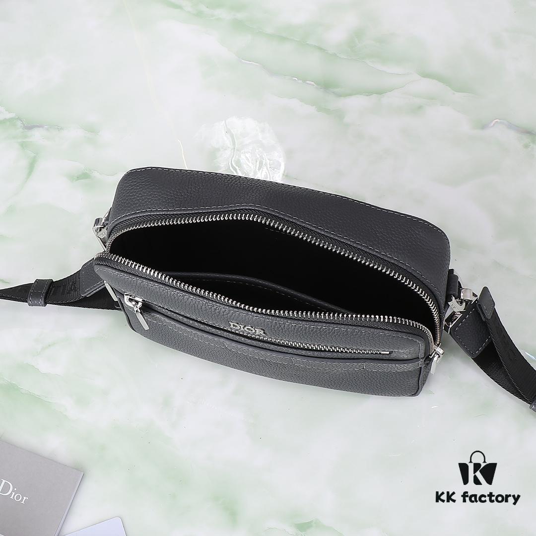 Authentic Dior Crossbody Bag 1SFPO206 (Gray Leather with Silkscreen Logo) - Italian Craftsmanship