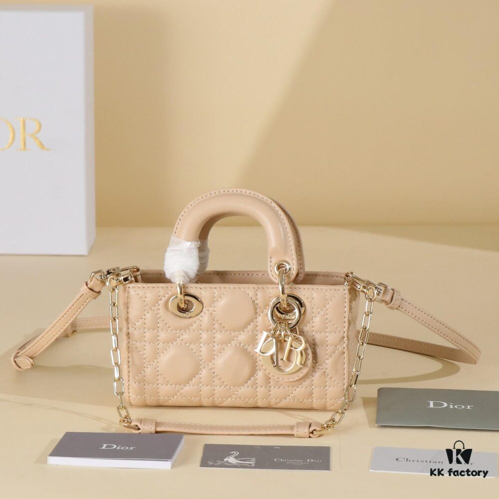 Beige Lambskin Cannage Lady D-Joy Bag