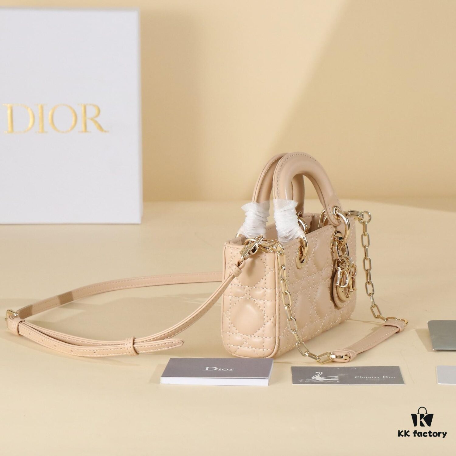 Beige Lambskin Cannage Lady D-Joy Bag