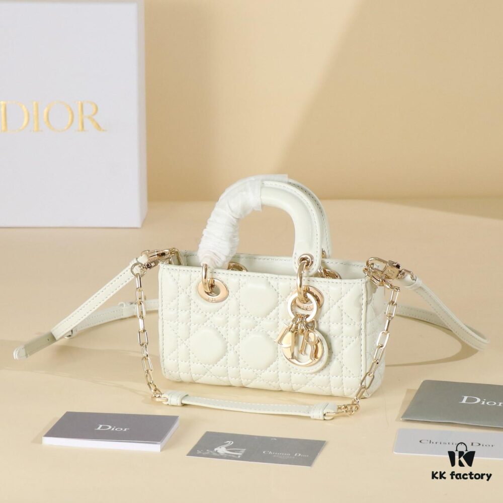 White Lambskin Cannage Pattern Lady D-Joy Bag