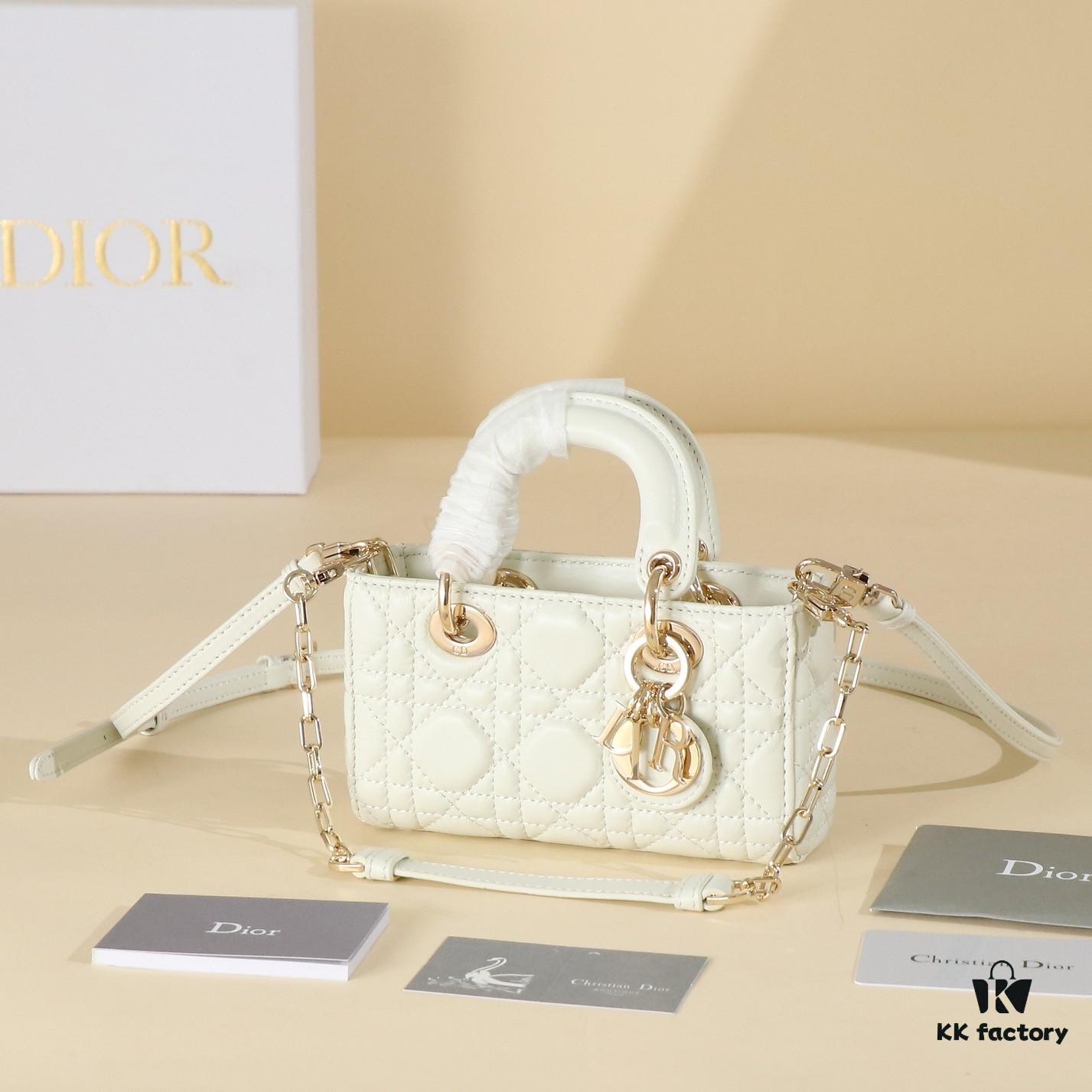 White Lambskin Cannage Pattern Lady D-Joy Bag