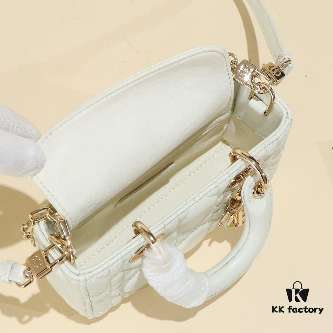 White Lambskin Cannage Pattern Lady D-Joy Bag