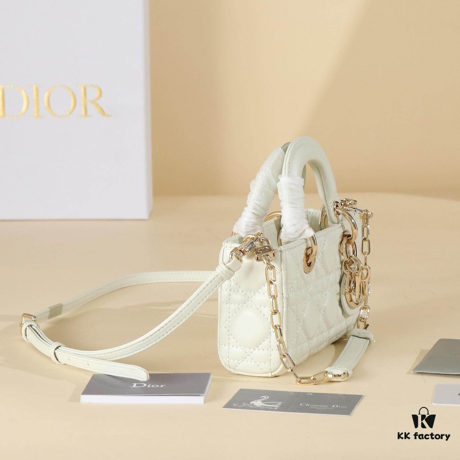 White Lambskin Cannage Pattern Lady D-Joy Bag