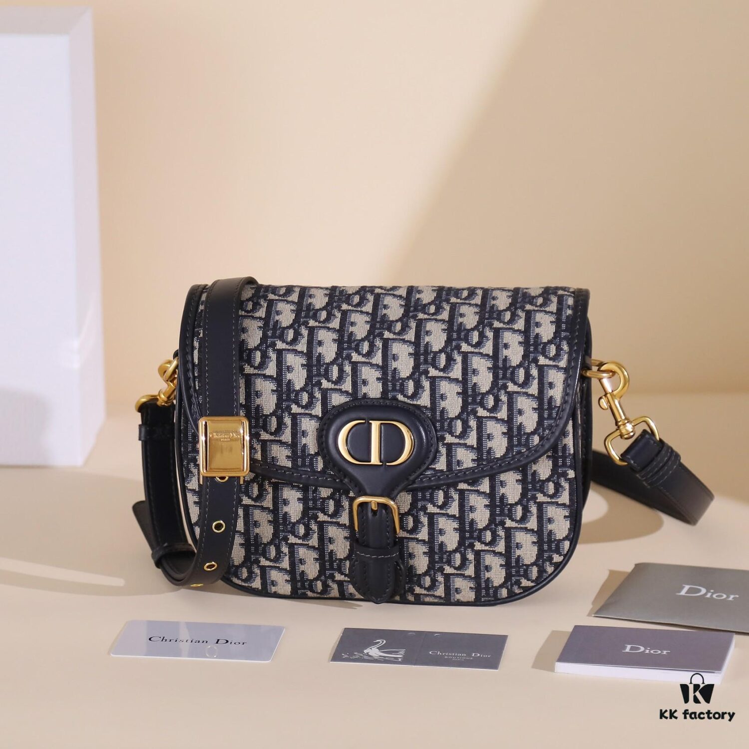 Dior Bobby Medium Shoulder Bag in Black Smooth Calfskin with Vintage Gold-Tone Hardware