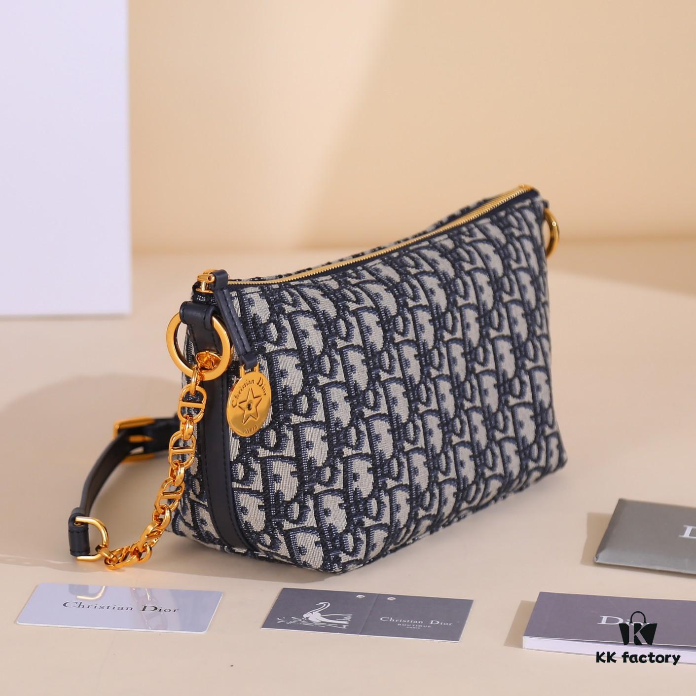 Diorstar Hobo Chain Bag in Blue Oblique Jacquard Fabric