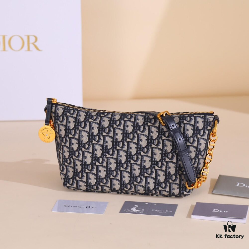 Diorstar Hobo Chain Bag in Blue Oblique Jacquard Fabric