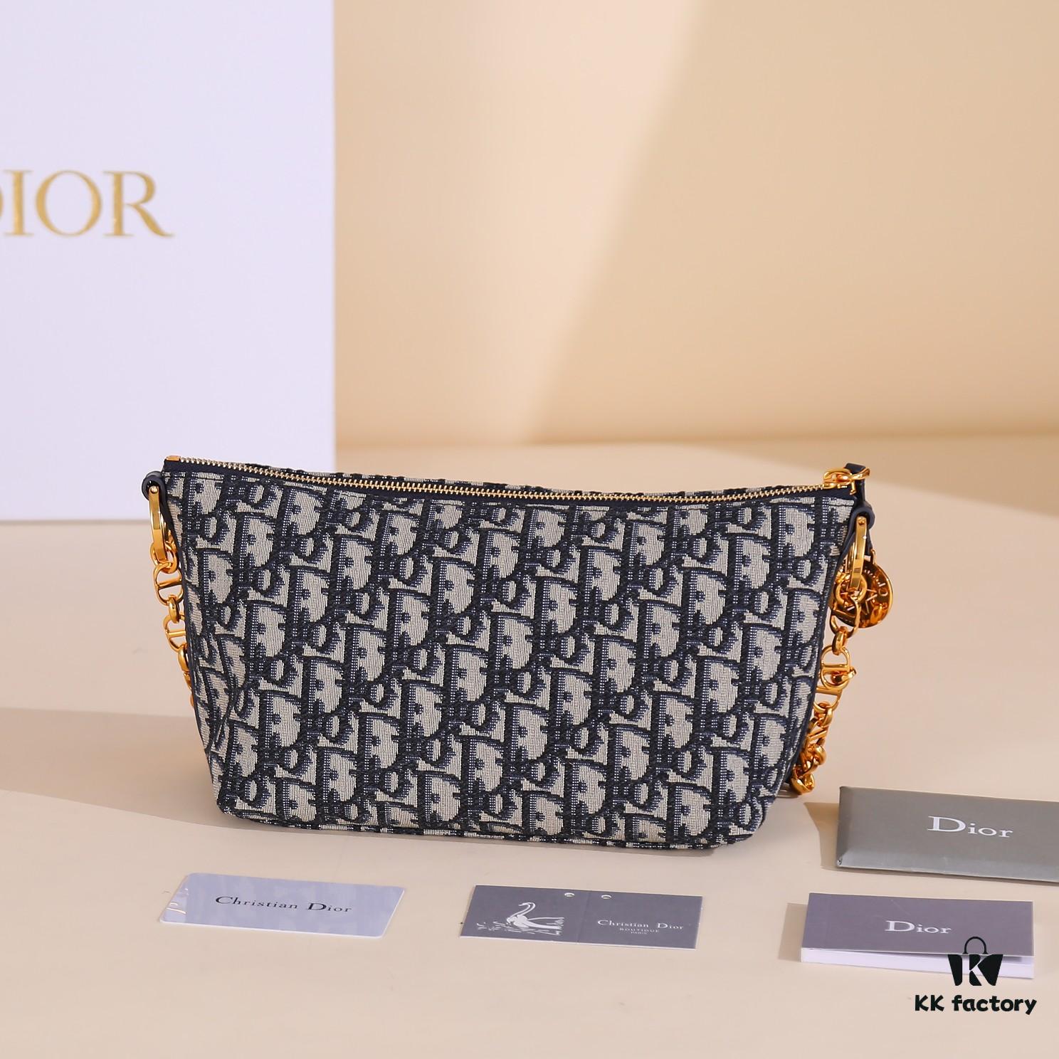 Diorstar Hobo Chain Bag in Blue Oblique Jacquard Fabric