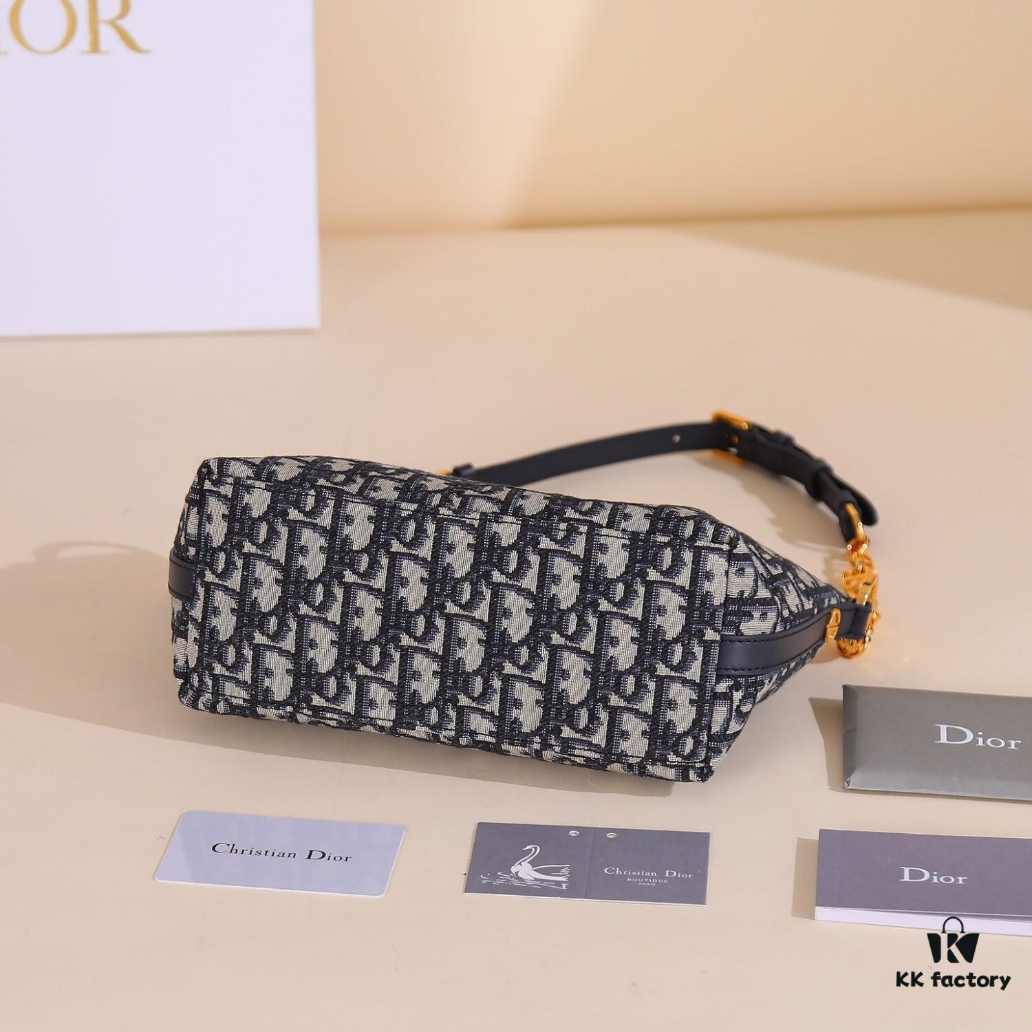 Diorstar Hobo Chain Bag in Blue Oblique Jacquard Fabric