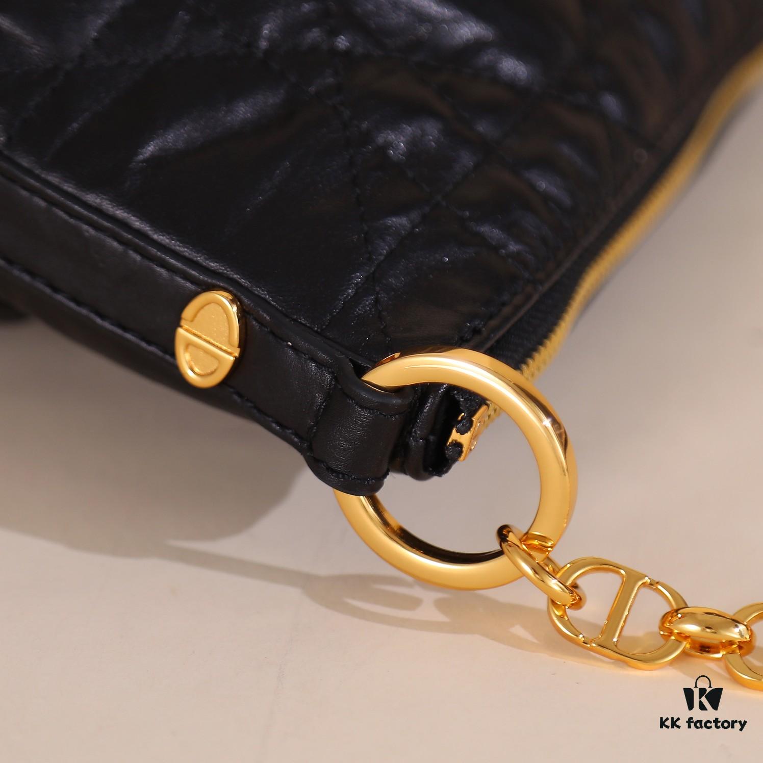 DiorStar Hobo Chain Bag in Black Crinkled Calfskin with Cannage Pattern