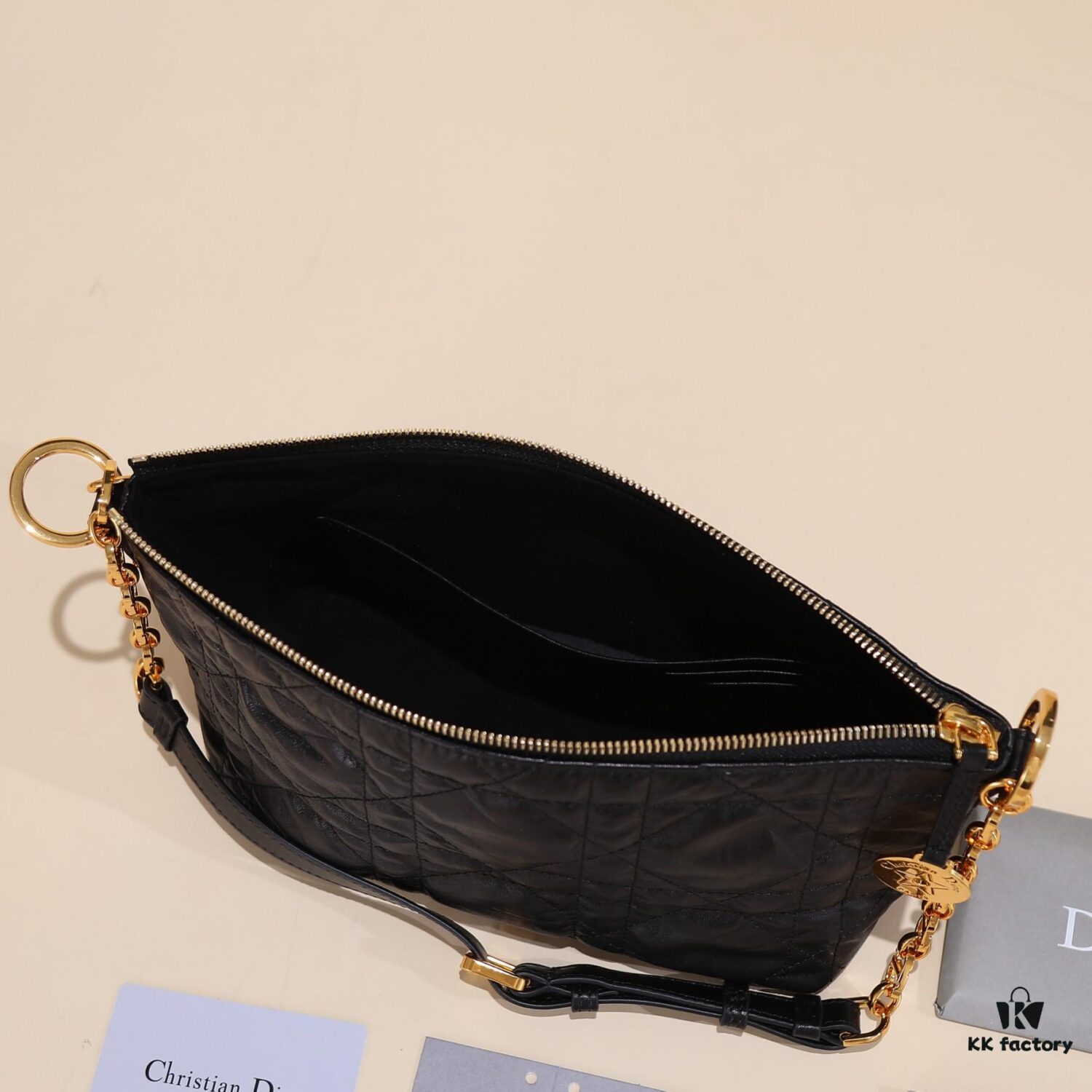 DiorStar Hobo Chain Bag in Black Crinkled Calfskin with Cannage Pattern