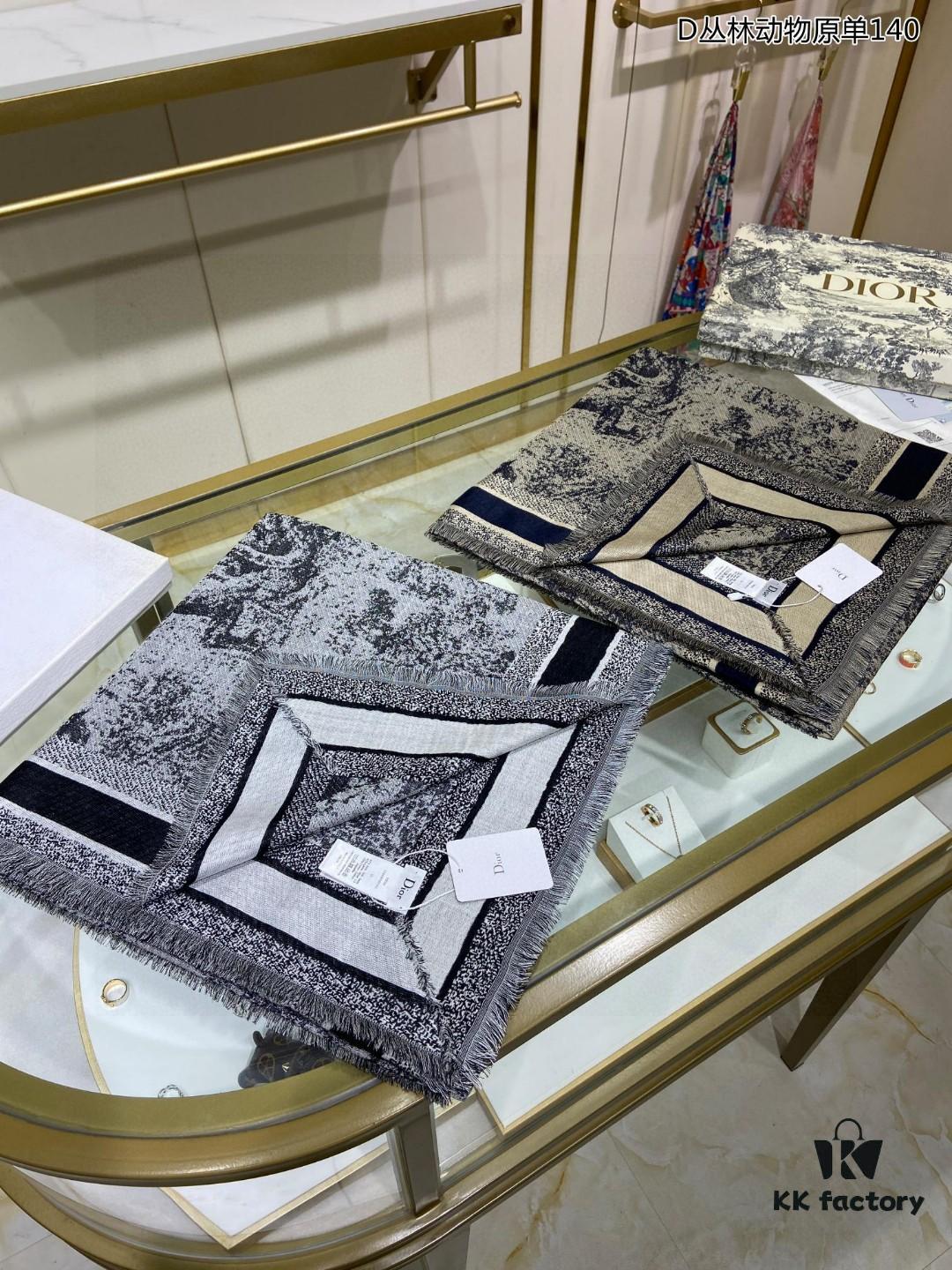 Hot Sale! Authentic High-End Dior Latest Collection 'D Jungle Animal' 140 Shawl - Cashmere Blend Square Scarf