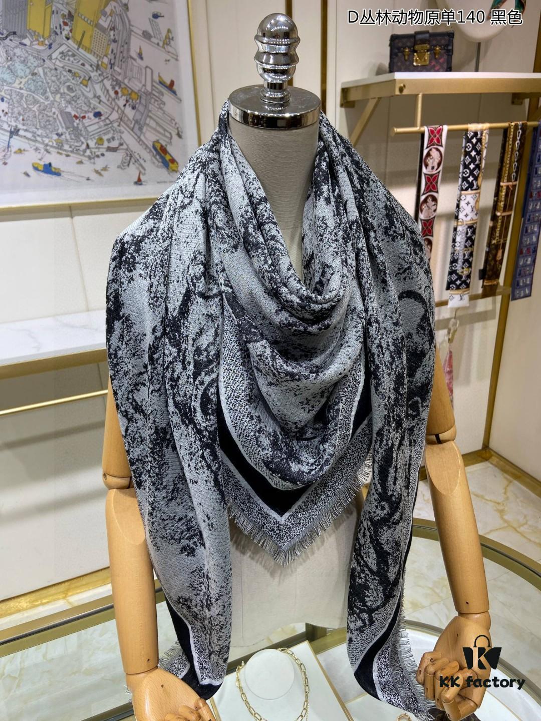 Hot Sale! Authentic High-End Dior Latest Collection 'D Jungle Animal' 140 Shawl - Cashmere Blend Square Scarf