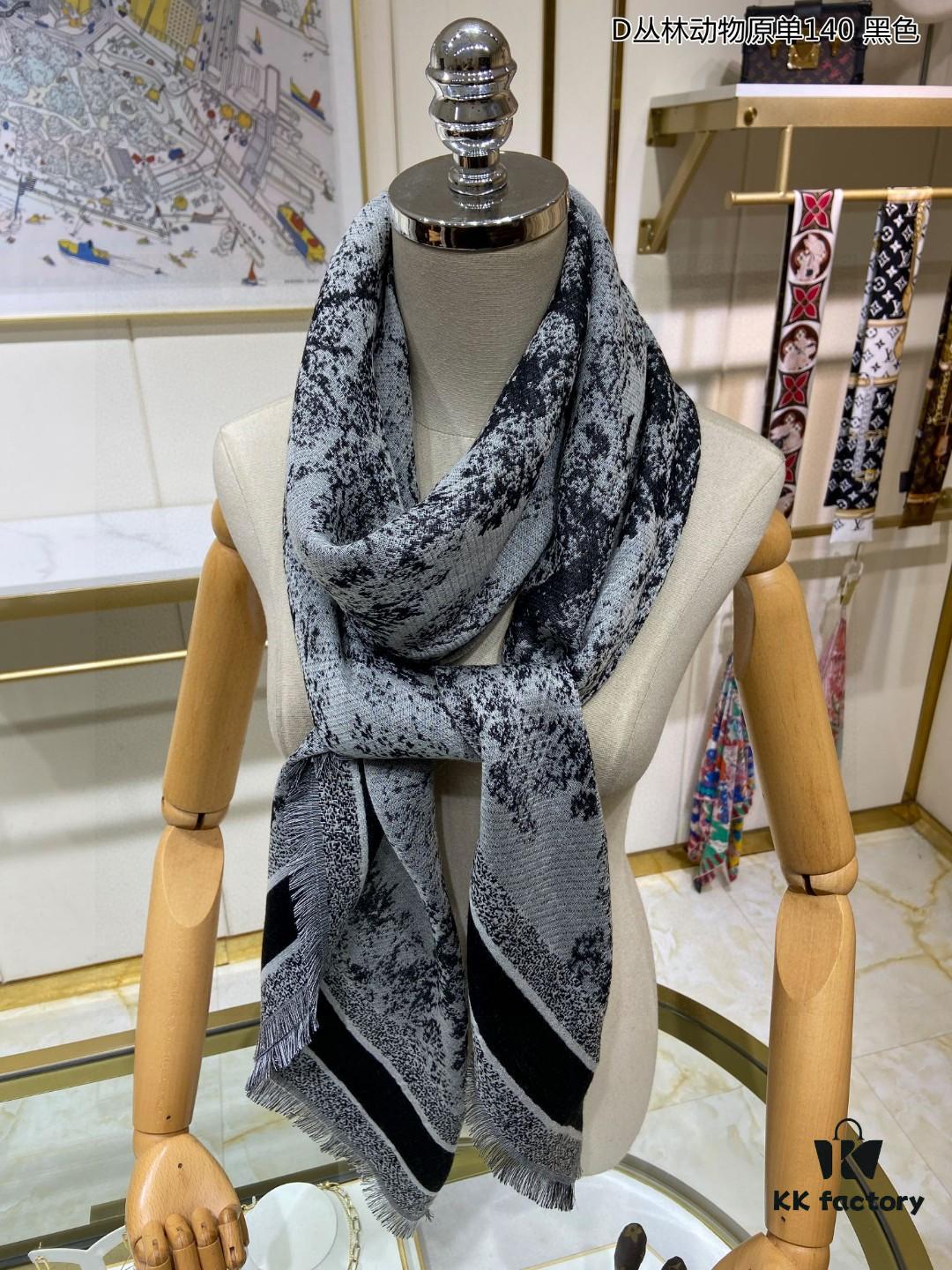 Hot Sale! Authentic High-End Dior Latest Collection 'D Jungle Animal' 140 Shawl - Cashmere Blend Square Scarf