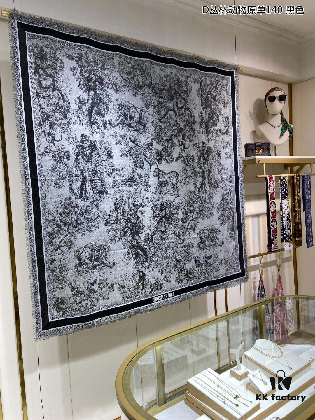 Hot Sale! Authentic High-End Dior Latest Collection 'D Jungle Animal' 140 Shawl - Cashmere Blend Square Scarf