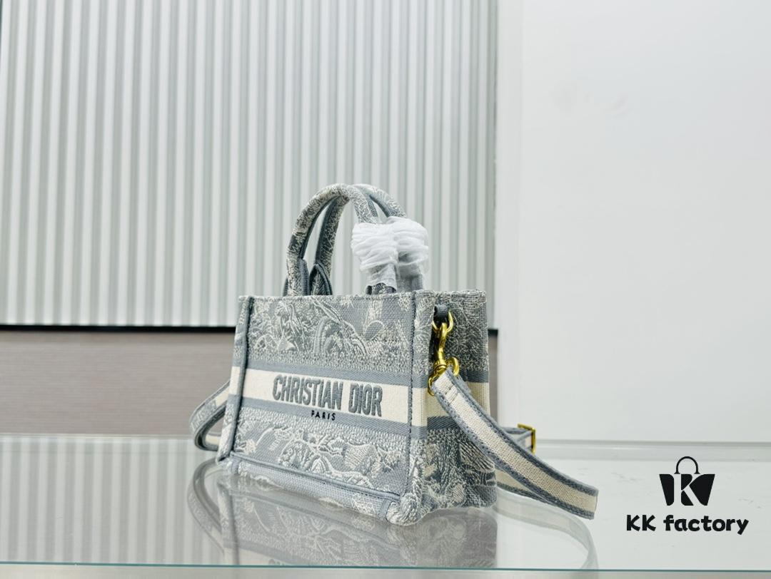 Dior Book Tote 24 Spring Mini Size with Shoulder Strap in Grey Tiger