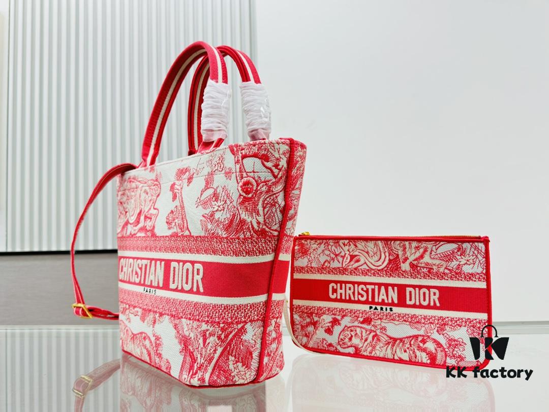 Dior Market Tote Bag with Shoulder Strap and Mini Pouch