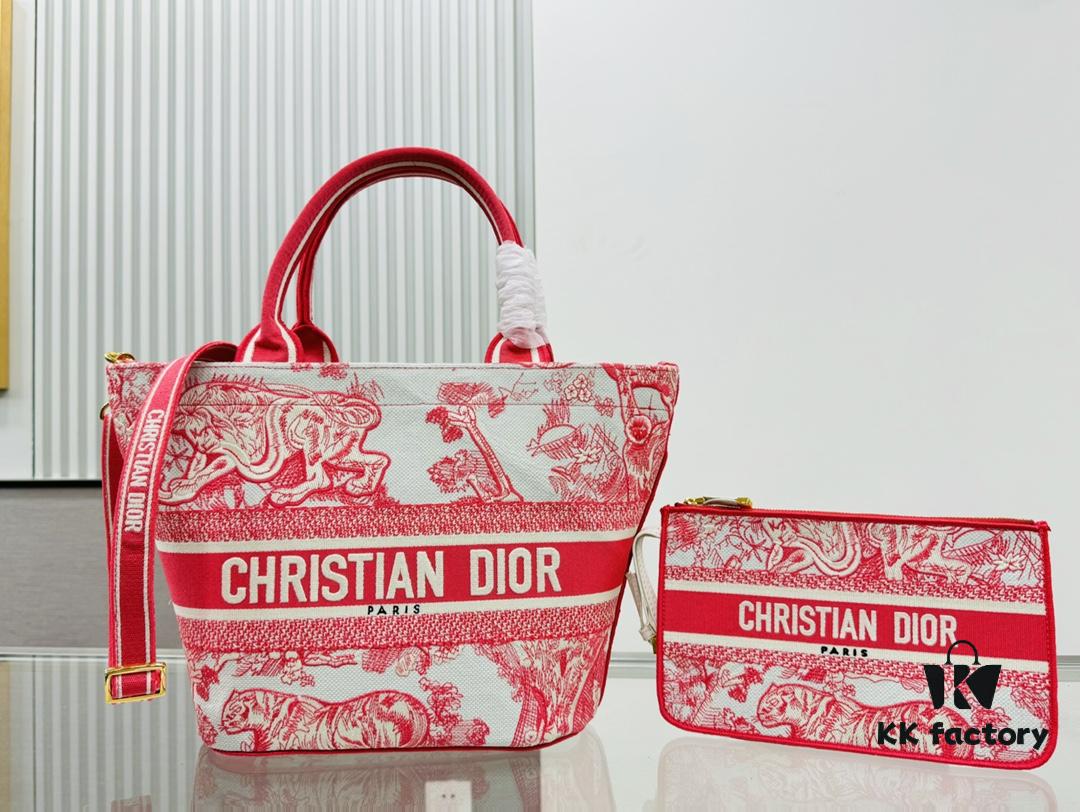 Dior Market Tote Bag with Shoulder Strap and Mini Pouch