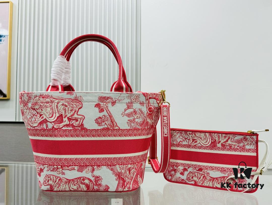 Dior Market Tote Bag with Shoulder Strap and Mini Pouch