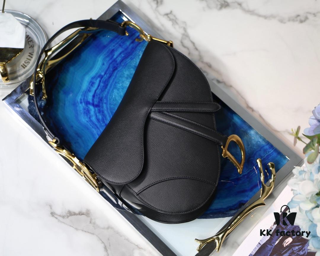 Dior Black Saddle Palm-Grain Series M0446 with Lettered Strap