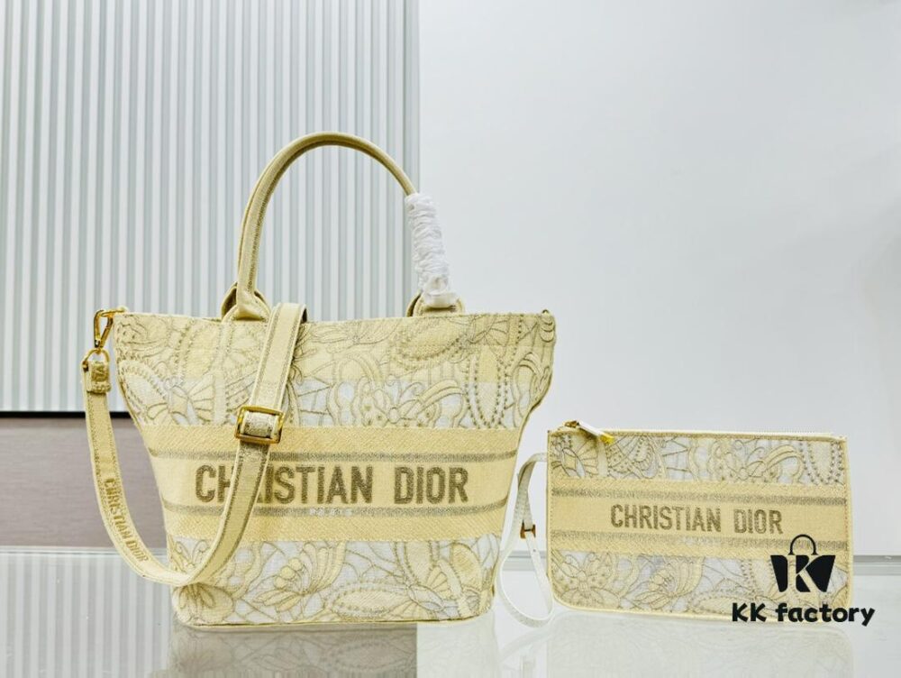 Dior Market Tote Bag with Shoulder Strap and Mini Pouch