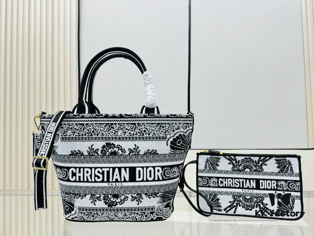 Dior Market Tote Bag with Shoulder Strap and Mini Pouch