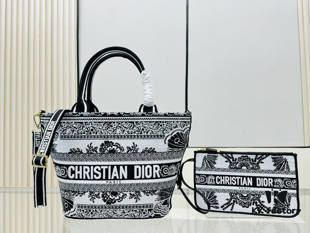 Dior Market Tote Bag with Shoulder Strap and Mini Pouch