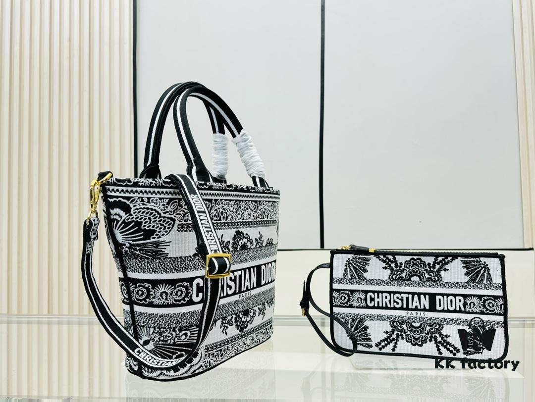 Dior Market Tote Bag with Shoulder Strap and Mini Pouch