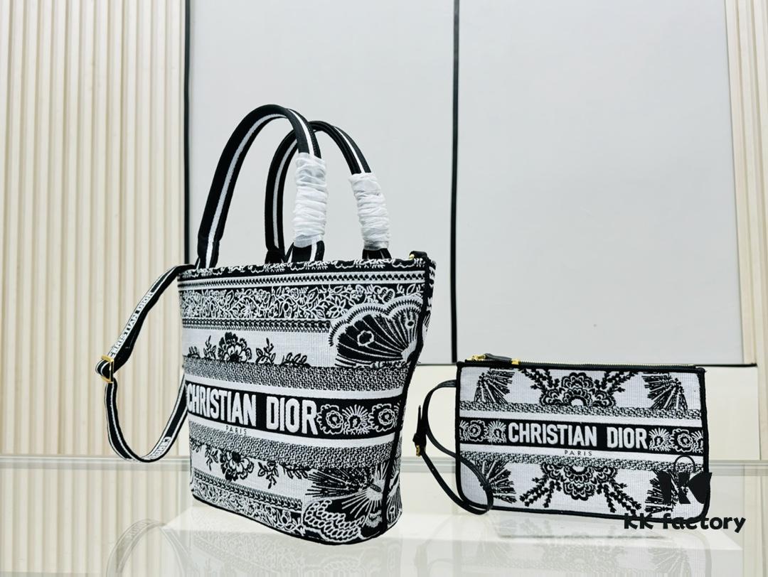 Dior Market Tote Bag with Shoulder Strap and Mini Pouch