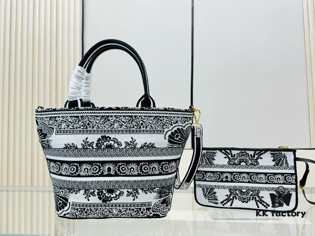 Dior Market Tote Bag with Shoulder Strap and Mini Pouch