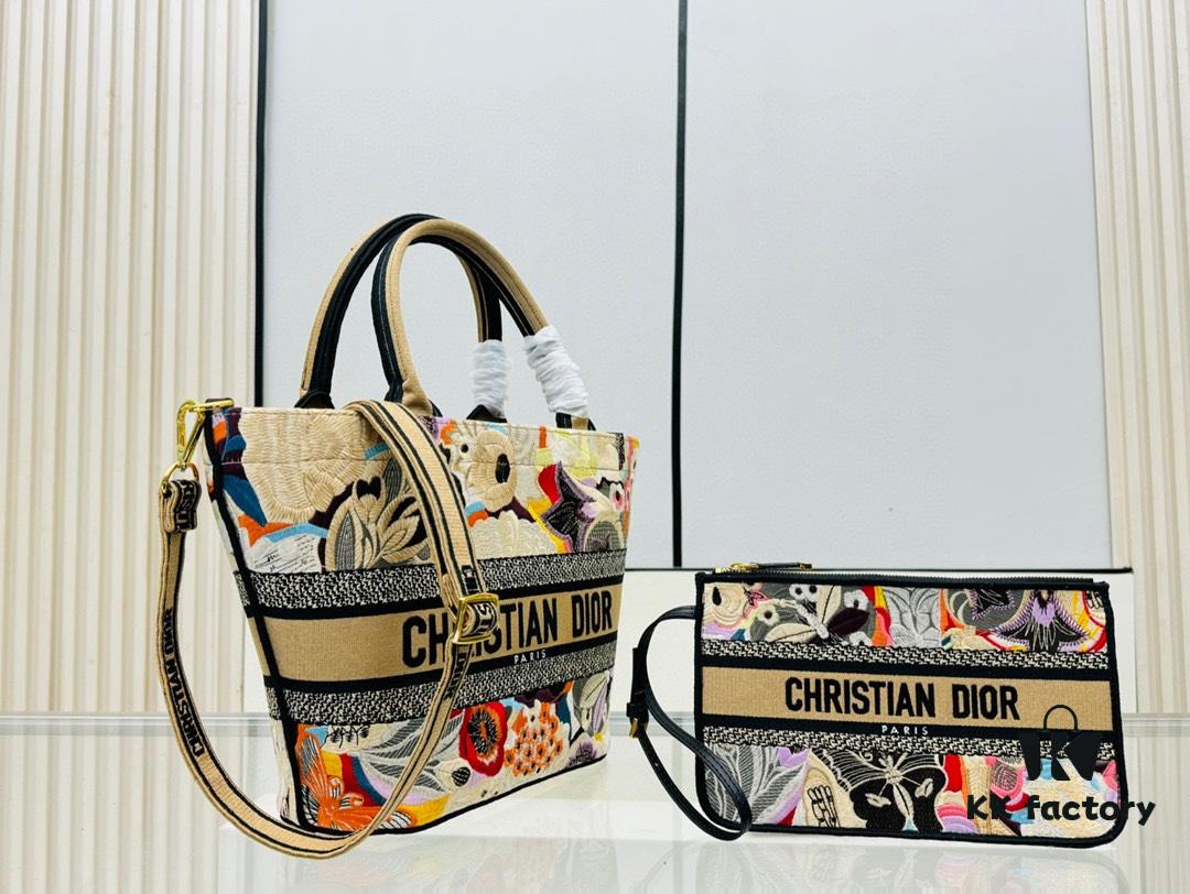 Dior Market Tote Bag with Shoulder Strap and Mini Pouch