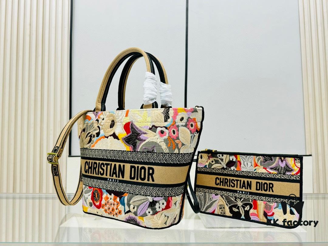 Dior Market Tote Bag with Shoulder Strap and Mini Pouch