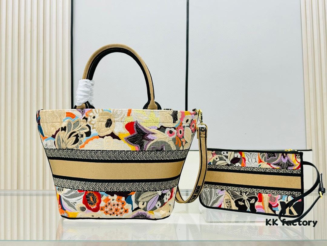 Dior Market Tote Bag with Shoulder Strap and Mini Pouch