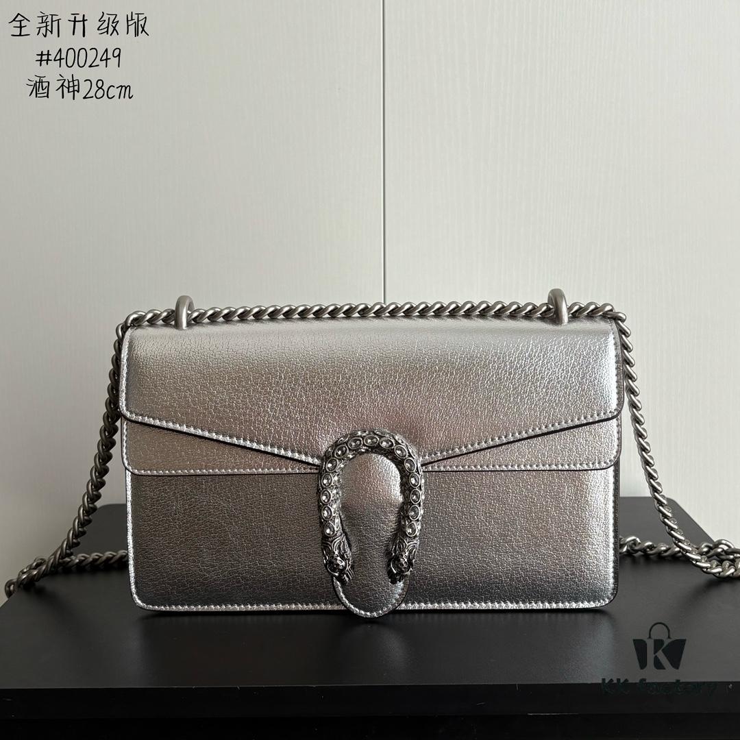 Newly Upgraded Version Real Shot # Model: 400249 Silver Full Leather Size: 28 x 18 x 9cm